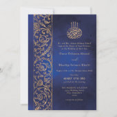 Chic Ornate Floral Gold & Blue Islamic Wedding Kaart (Voorkant)