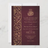 Chic Ornate Floral Gold & Burgundy Islamic Wedding Kaart (Voorkant)