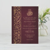 Chic Ornate Floral Gold & Burgundy Islamic Wedding Kaart (Staand voorkant)