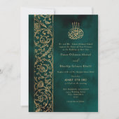 Chic Ornate Floral Gold & Green Islamic Wedding Kaart (Voorkant)