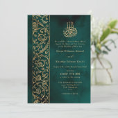 Chic Ornate Floral Gold & Green Islamic Wedding Kaart (Staand voorkant)