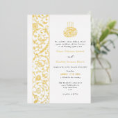 Chic Ornate Floral Gold Islamic Wedding Folie Uitnodiging (Staand Voorkant)