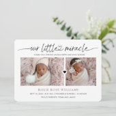 Chic Our Little Mirakel Photo Collage Birth Aankondiging (Staand voorkant)