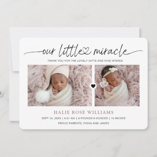 Chic Our Little Mirakel Photo Collage Birth Aankondiging (Voorkant)