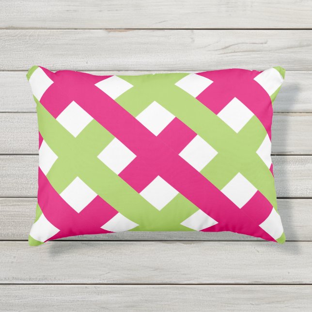 CHIC OUTDDEUR PILLOW_GREEN/561 HOT PINK LATTICE BUITENKUSSEN (Voorkant)