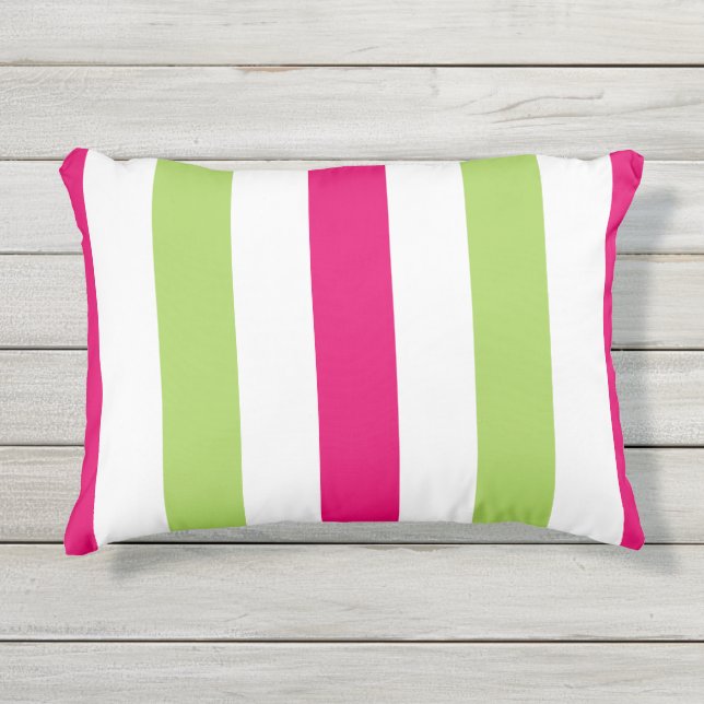 CHIC OUTDEUR PILLOW_ GROEN/HOT PINKSTRIPEN BUITENKUSSEN (Voorkant)