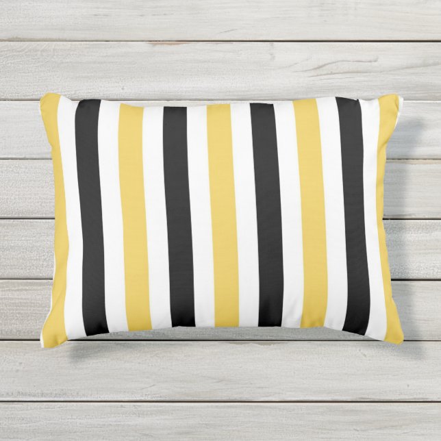 CHIC OUTDEUR PILLOW_YELLOW/ZWARTE/WITTE STRIPEN BUITENKUSSEN (Voorkant)