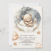 Chic Over the Moon Teddy Bear Baby shower Kaart (Voorkant)