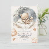 Chic Over the Moon Teddy Bear Baby shower Kaart (Staand voorkant)