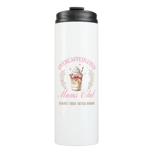 Chic Overcafeïnehoudende Mom's Club Moederdag Thermosbeker (Voorkant)