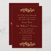 Chic Oxblood and Gold Wedding Invitation Kaart (Voorkant / Achterkant)
