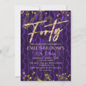 Chic Paars 40e verjaardag Veertig uitnodiging (Voorkant)