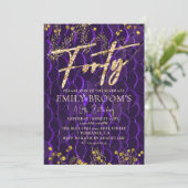 Chic Paars 40e verjaardag Veertig uitnodiging (Staand voorkant)