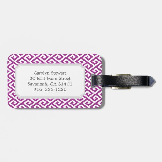 Chic paars abstract geometrisch monogram bagagelabel (Achterkant horizontaal)