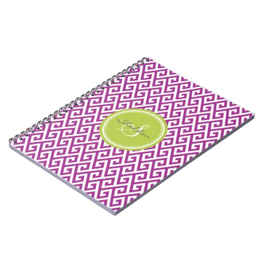 Chic paars abstract geometrisch monogram notitieboek (Linkerzijde)