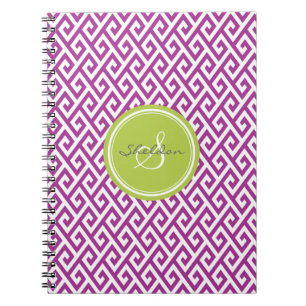 Chic paars abstract geometrisch monogram notitieboek