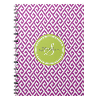 Chic paars abstract geometrisch monogram notitieboek