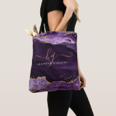 Chic Paars Agate Monogram Gold Glitter Tote Bag (Dichtbij)