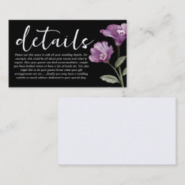 Chic paars & Black Wildflower Wedding Details Informatiekaartje