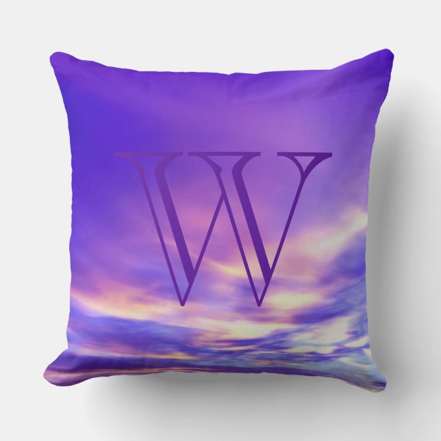Chic Paars Blue Roze Clouds Monogram Sierkussen (Voorkant)