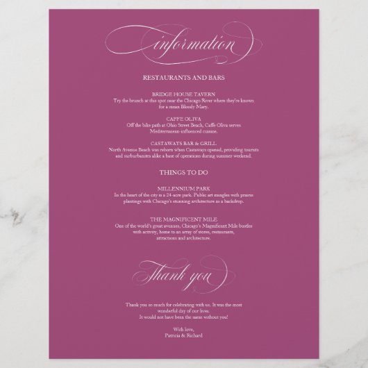 Chic Paars Cassis 4 dagen huwelijksreis (Achterkant)