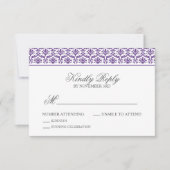 Chic Paars Damask Bat Mitzvah RSVP (Voorkant)