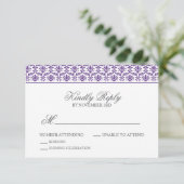 Chic Paars Damask Bat Mitzvah RSVP (Staand voorkant)