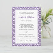 Chic Paars Damask Bat Mitzvah Uitnodiging (Staand voorkant)