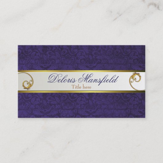 Chic Paars Damask Visitekaartje (Voorkant)