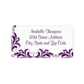 Chic Paars Damask Vlourish Border Etiket