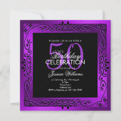 Chic Paars Decorative Framed 50th Birthday Kaart (Voorkant)