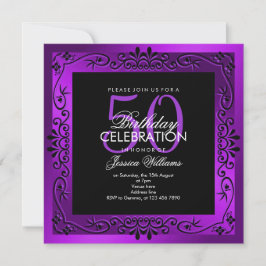 Chic Paars Decorative Framed 50th Birthday Kaart