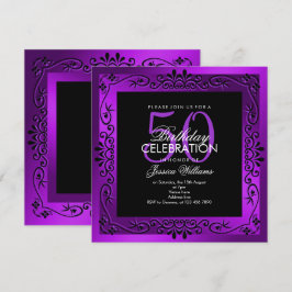 Chic Paars Decorative Framed 50th Birthday Kaart