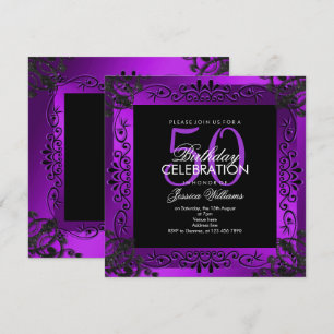 Chic Paars Decorative Framed 50th Birthday Kaart
