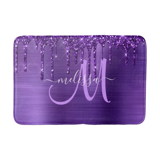 Chic Paars Driving Glitter Brusal Monogram Badmat (Voorkant)