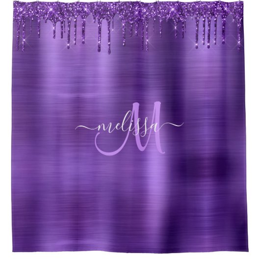 Chic Paars Driving Glitter Brusal Monogram Douchegordijn (Voorkant)
