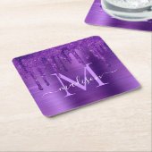 Chic Paars Driving Glitter Brusal Monogram Kartonnen Onderzetters (Schuin)