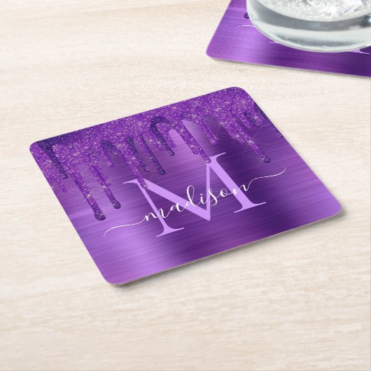 Chic Paars Driving Glitter Brusal Monogram Kartonnen Onderzetters (Schuin)