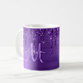Chic Paars Driving Glitter Brusal Monogram Koffiemok (Voorkant links)