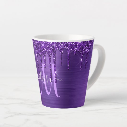 Chic Paars Driving Glitter Brusal Monogram Latte Mok (Rechterhoek)