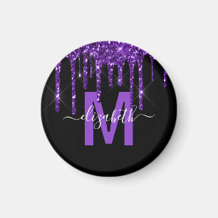 Chic Paars Driving Glitter Brusal Monogram Magneet