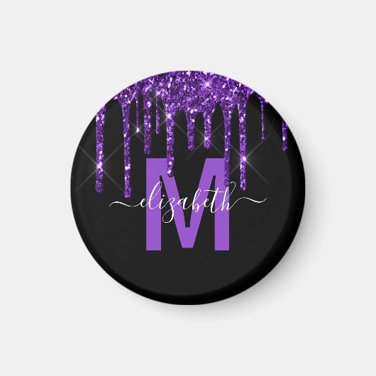 Chic Paars Driving Glitter Brusal Monogram Magneet (Voorkant)