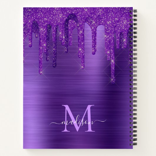 Chic Paars Driving Glitter Brusal Monogram Notitieboek (Achterkant)