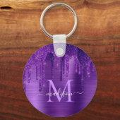 Chic Paars Driving Glitter Brusal Monogram Sleutelhanger (Voorkant)