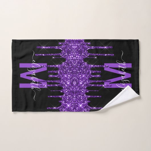 Chic Paars Driving Glitter Monogram Naam Bad Handdoek (Handdoek)