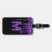 Chic Paars Driving Glitter Monogram Naam Bagagelabel (Voorkant horizontaal)