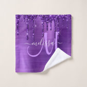 Chic Paars Driving Glitter Monogram Naam Bath aan Bad Handdoek (Wasdoekje)