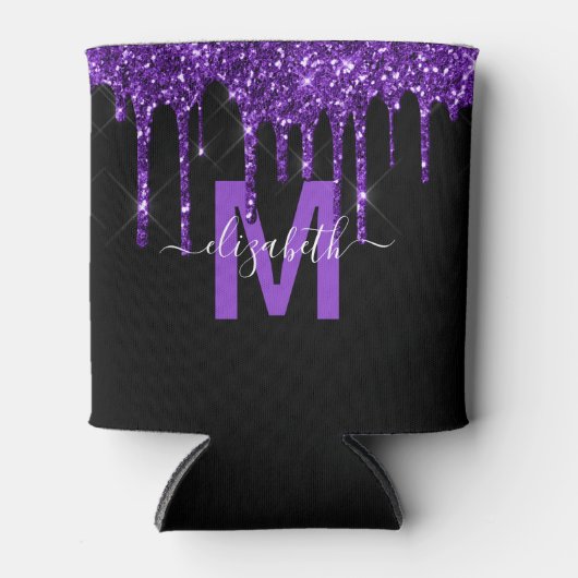 Chic Paars Driving Glitter Monogram Naam Blikjeskoeler (Voorkant)