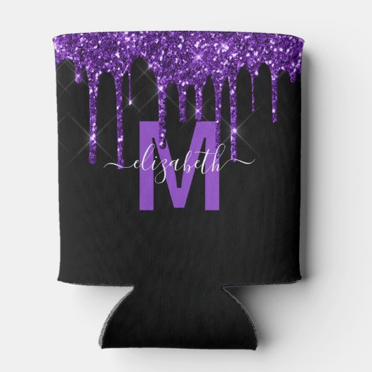 Chic Paars Driving Glitter Monogram Naam Blikjeskoeler (Achterkant)