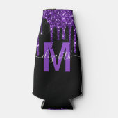 Chic Paars Driving Glitter Monogram Naam Flesjeskoeler (Voorkant)